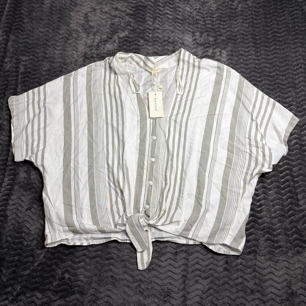 Sim & Sam Womens Tie Waist Striped Blouse Size Large Coastal Lightweight NWT